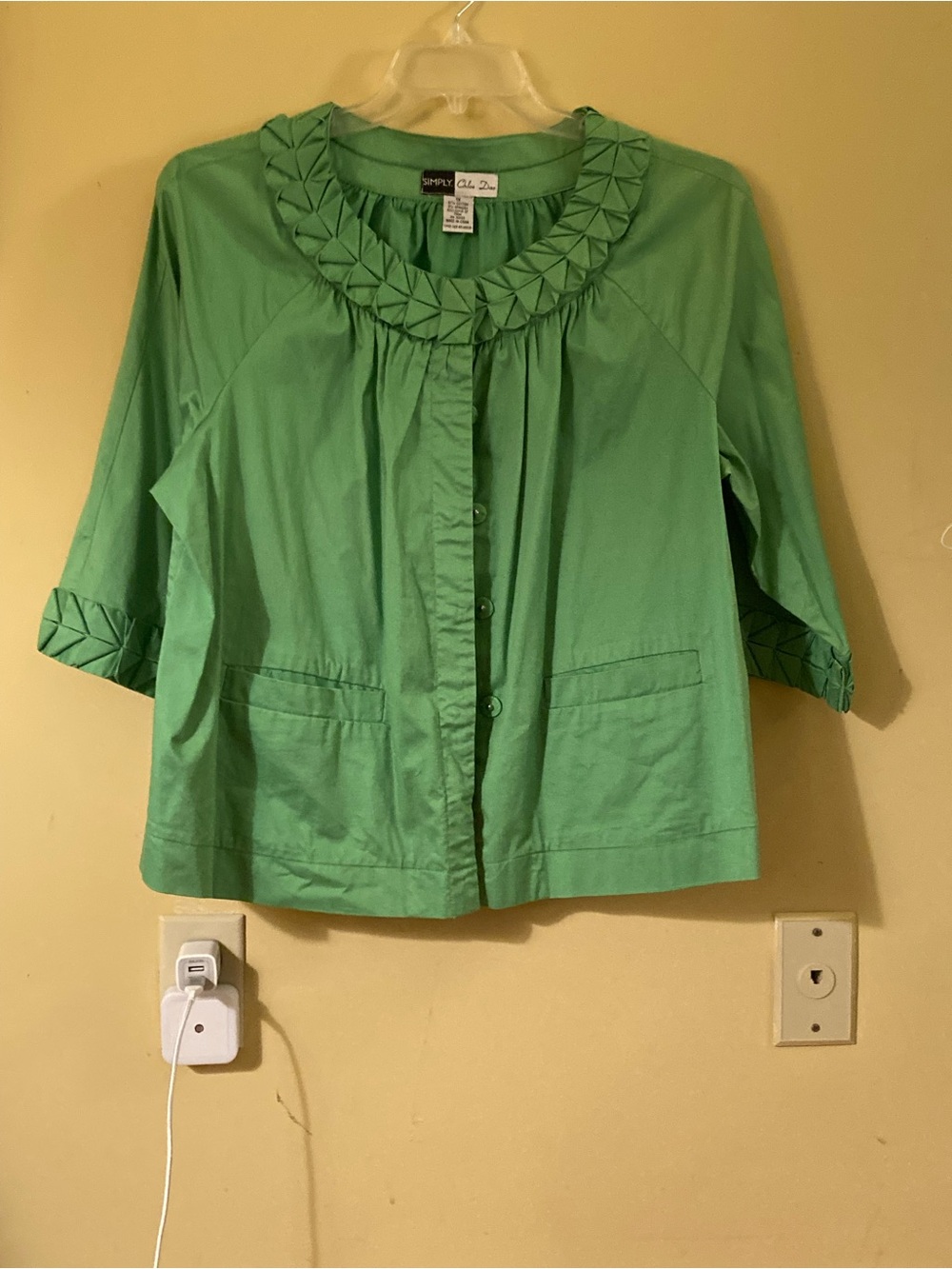 Chloe Dao Green Short Cropped Jacket with Textured Collar